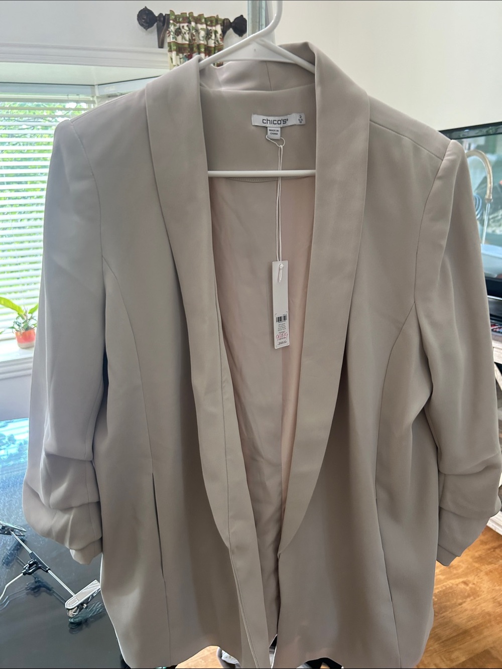 Chico's Light Taupe Open-Front Shawl Collar Blazer